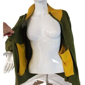 Full Zip Knit Cardigan Debra Lola Color Block Mock Neck Green Yellow Womens 10